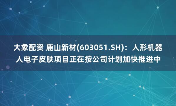 大象配资 鹿山新材(603051.SH)：人形机器人电子皮肤项目正在按公司计划加快推进中
